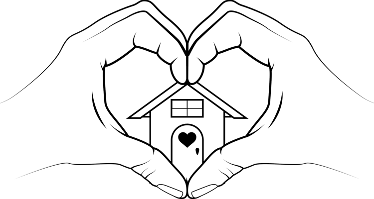 Logo of hands forming a heart shape around a home
